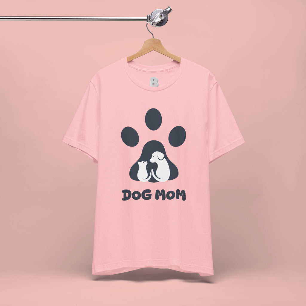 Dog Mom T‑Shirt — Paw Print with Dog & Puppy Graphic