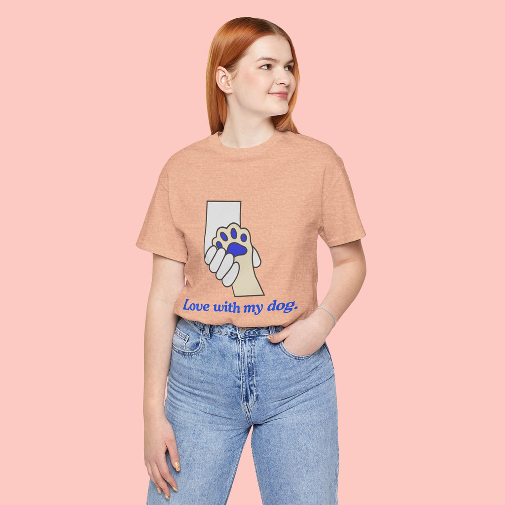 Dog Lover T-Shirt — "Love with my dog." Paw Print Graphic