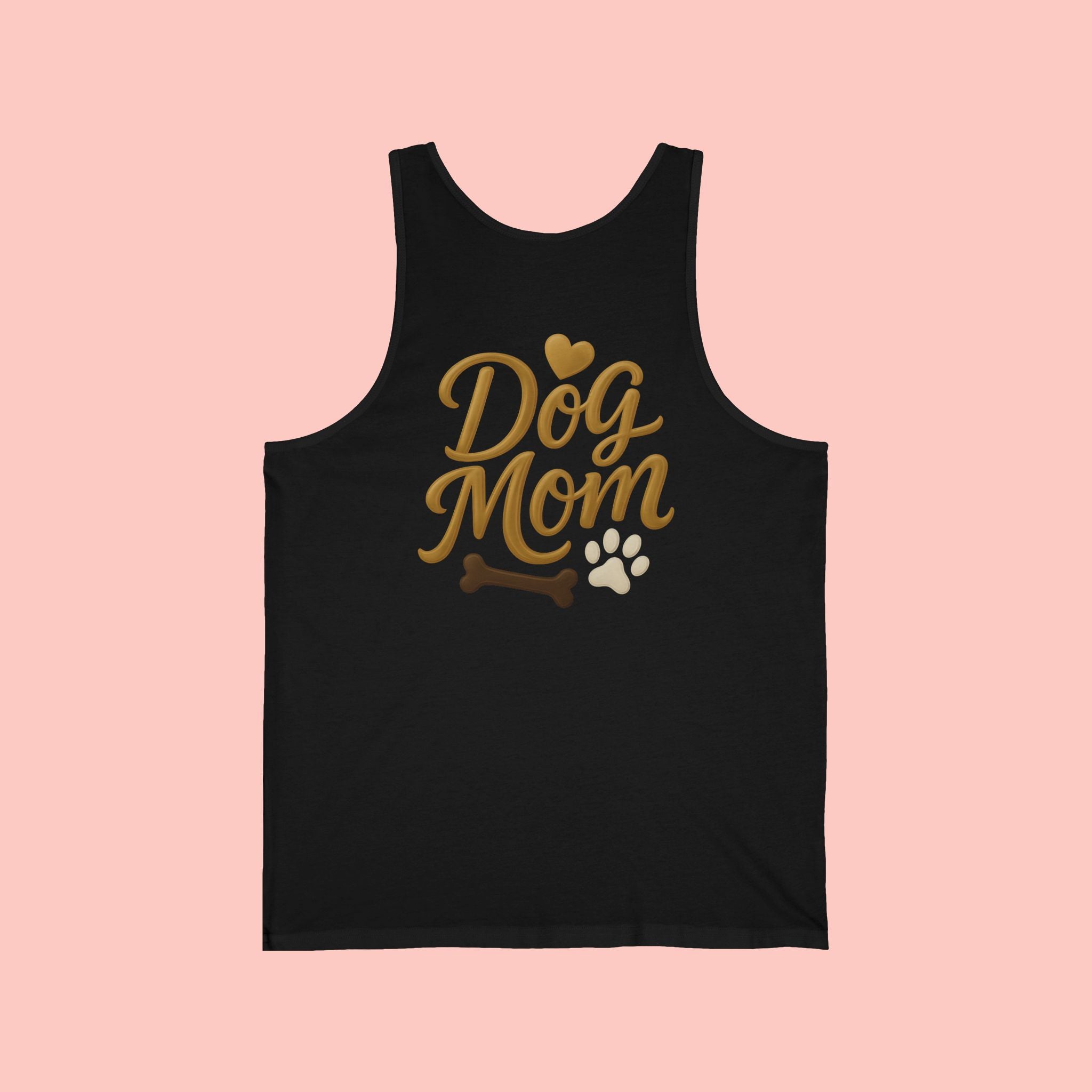 Dog Mom Tank Top - Gold Script with Paw & Bone Design