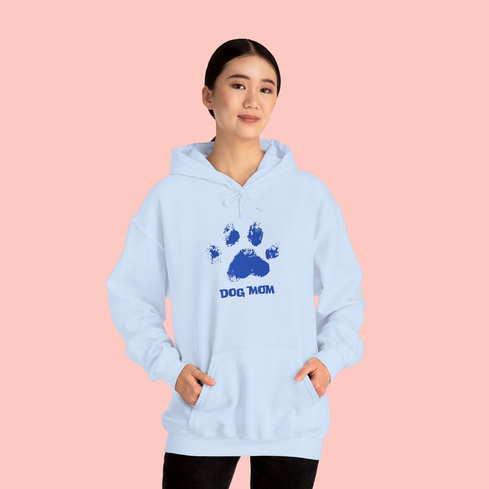 Dog Mom Paw Print Hoodie – Cute Pet Lover Sweatshirt, Blue Paw 'DOG MOM' Design