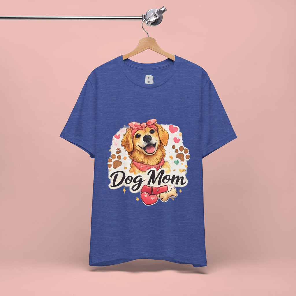 Dog Mom T-Shirt – Cute Golden Retriever Design with Hearts & Paw Prints