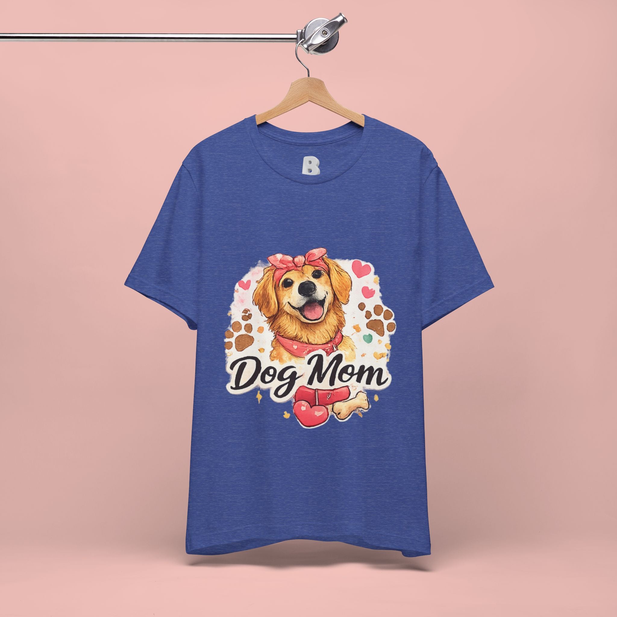 Dog Mom T-Shirt – Cute Golden Retriever Design with Hearts & Paw Prints
