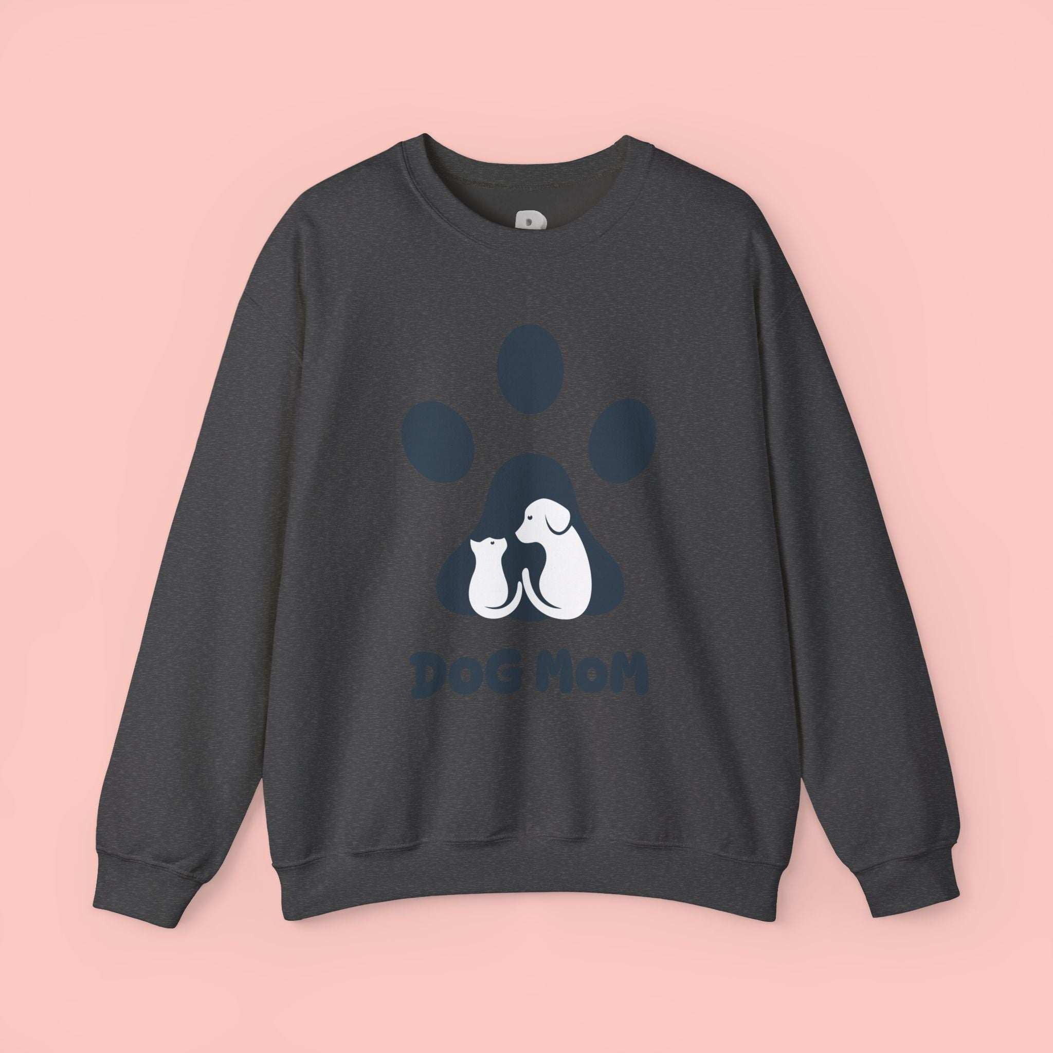 Dog Mom Crewneck Sweatshirt - Paw Print & Silhouette Graphic