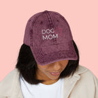 Vintage Embroidered 'DOG MOM' Cap — Washed Red Baseball Hat for Dog Lovers