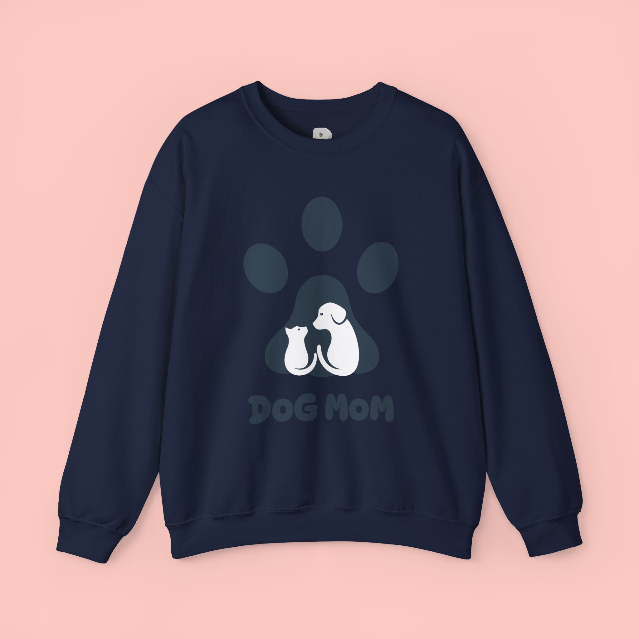 Dog Mom Crewneck Sweatshirt - Paw Print & Silhouette Graphic