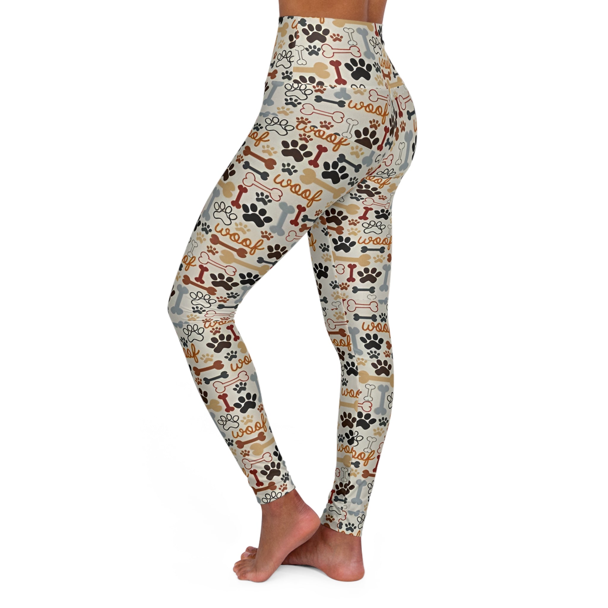 Dog Paw & Bone High-Waisted Yoga Leggings — 'Woof' Patterned Activewear