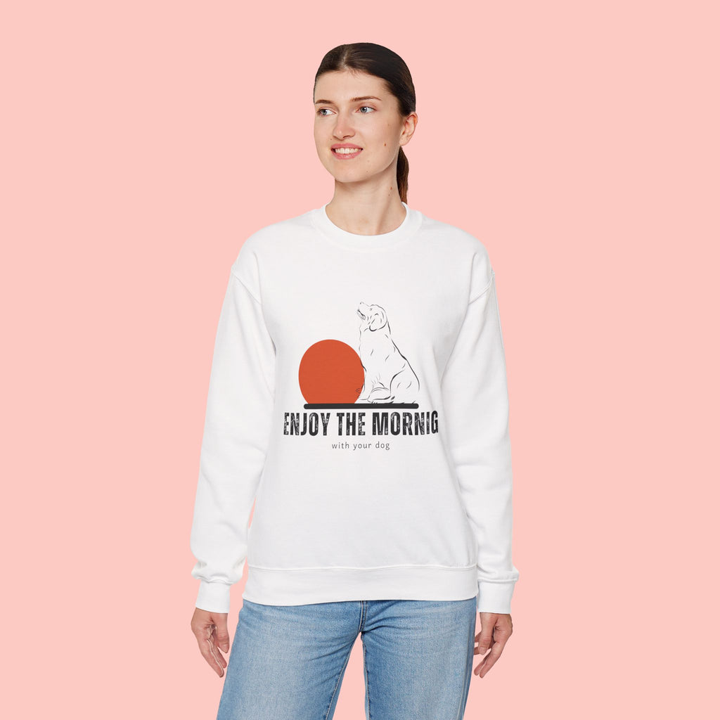 Enjoy the Morning Dog Crewneck Sweatshirt — Sunrise Labrador Graphic