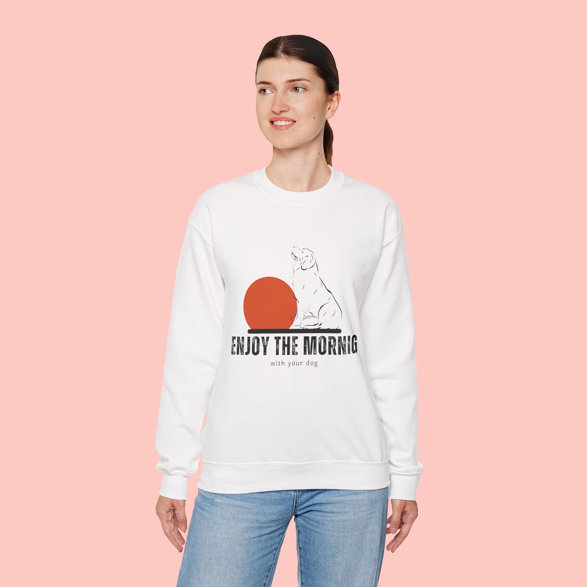 Enjoy the Morning Dog Crewneck Sweatshirt — Sunrise Labrador Graphic