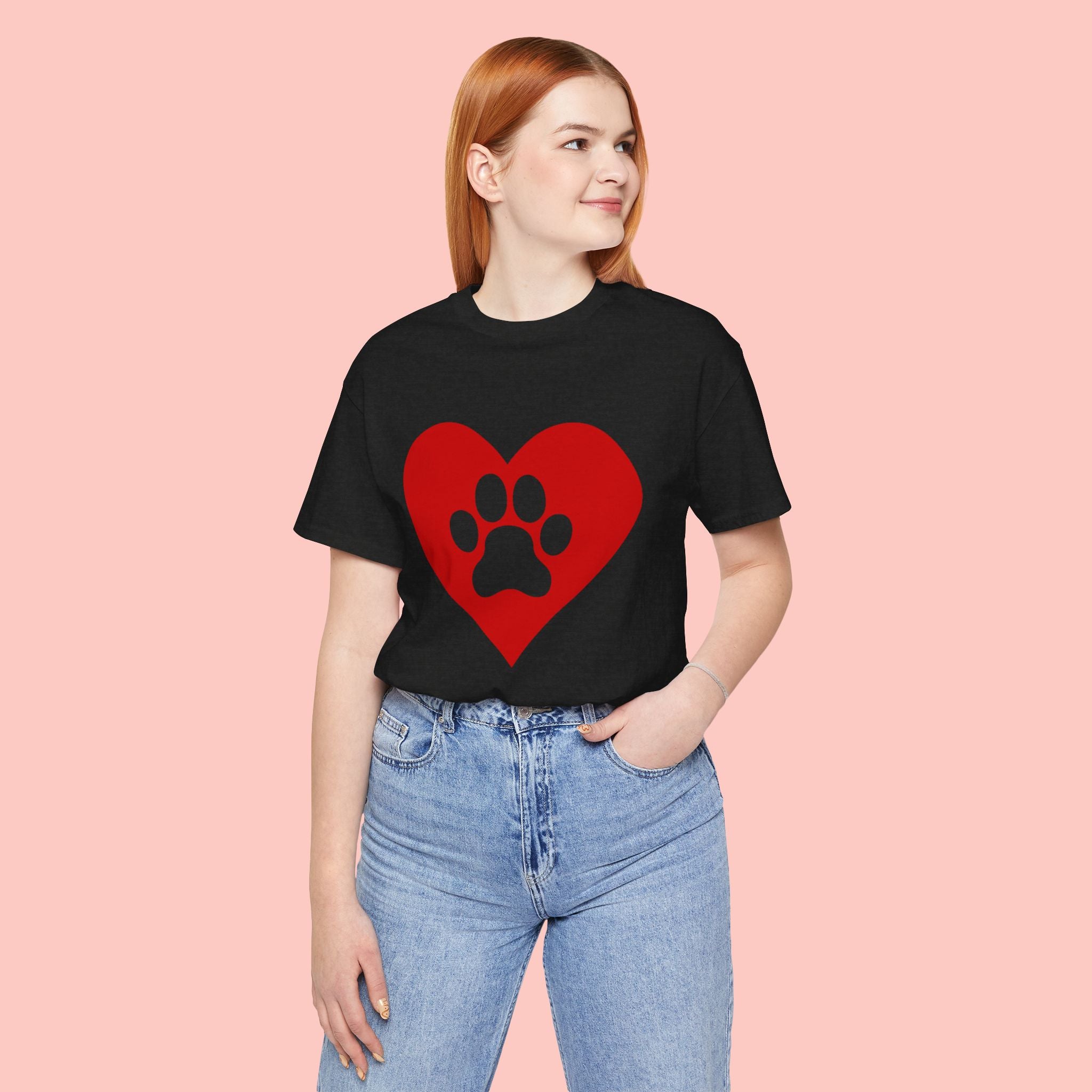 Pet Lover T-Shirt — Red Heart Paw Print Tee