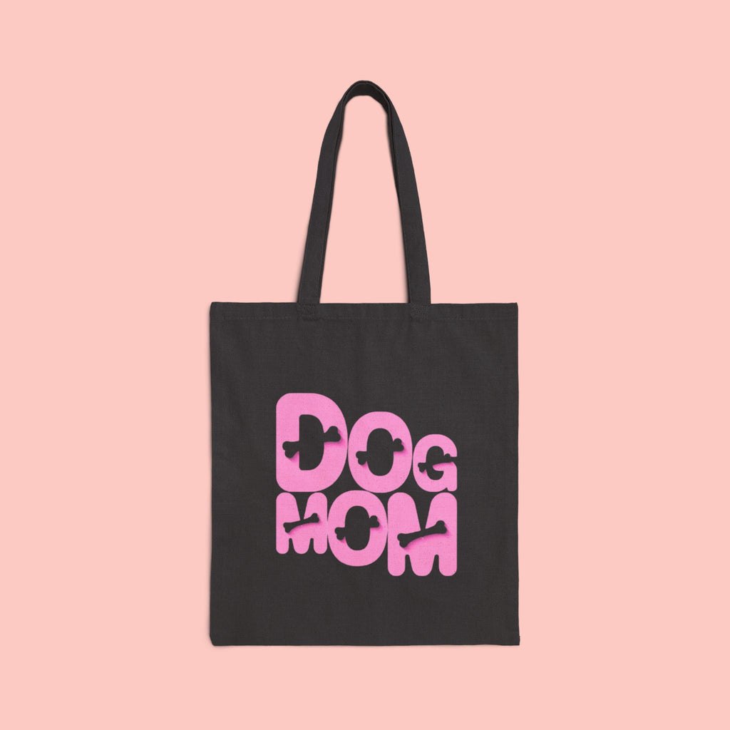 Dog Mom Canvas Tote Bag — Pink Retro Graphic Cotton Shopper for Pet Lovers