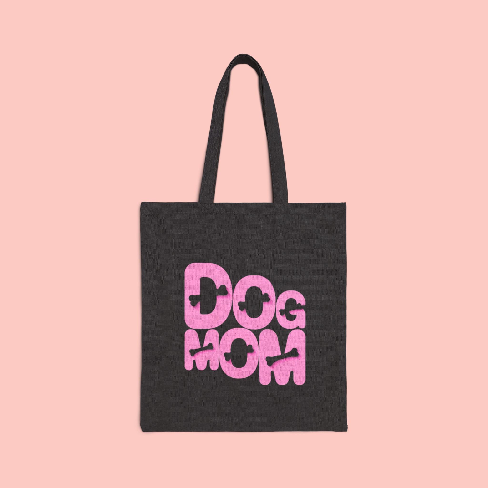 Dog Mom Canvas Tote Bag — Pink Retro Graphic Cotton Shopper for Pet Lovers