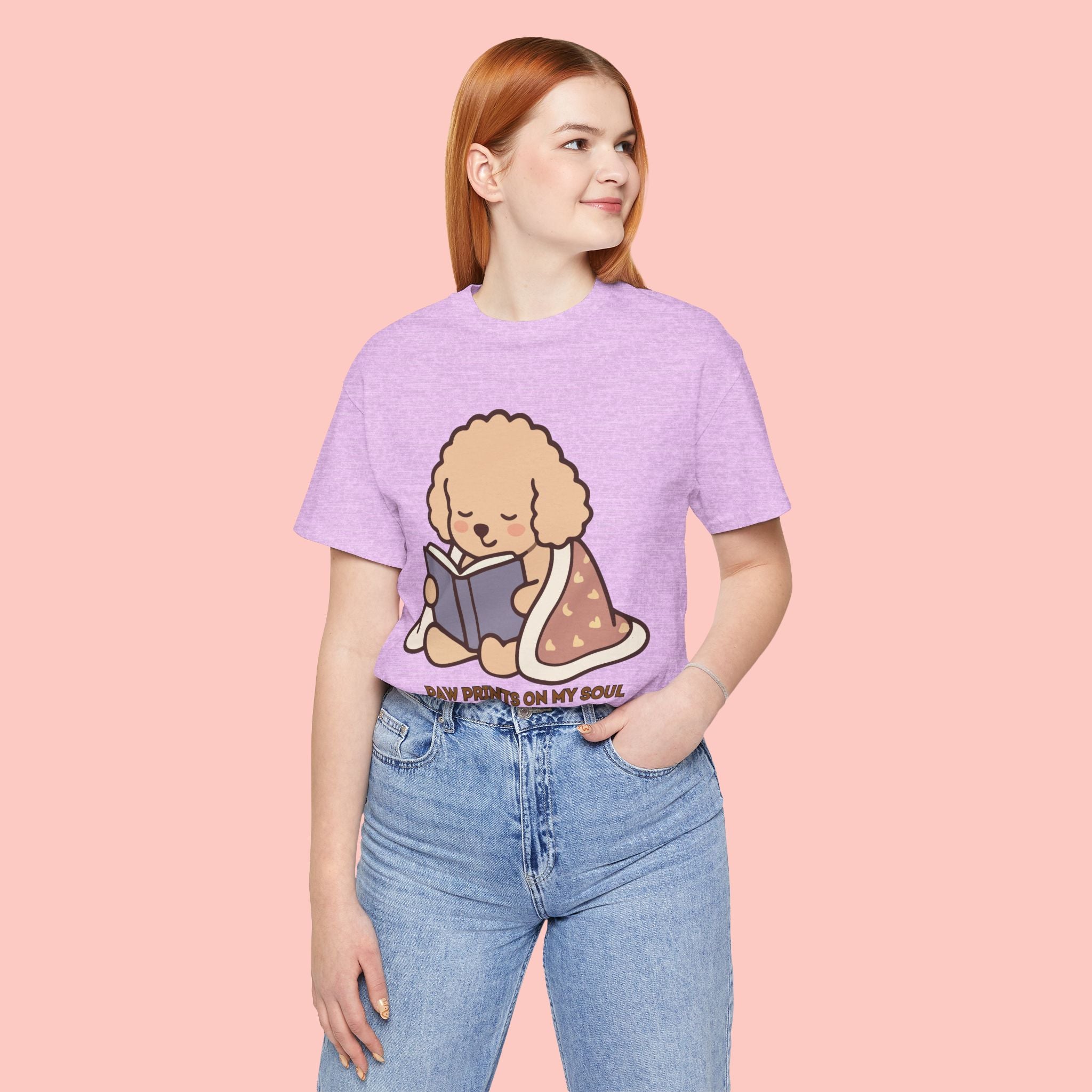 Paw Prints On My Soul T‑Shirt — Cute Reading Puppy Graphic Tee