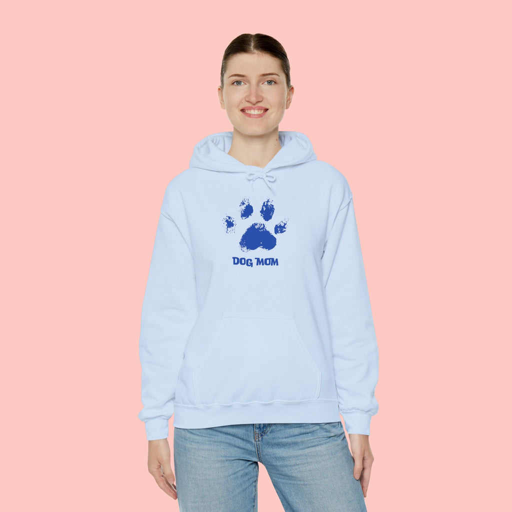 Dog Mom Paw Print Hoodie – Cute Pet Lover Sweatshirt, Blue Paw 'DOG MOM' Design