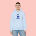 Dog Mom Paw Print Hoodie – Cute Pet Lover Sweatshirt, Blue Paw 'DOG MOM' Design