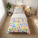 Colorful Dog Bone & Paw Print Cotton Comforter — Pet Lover Bedspread