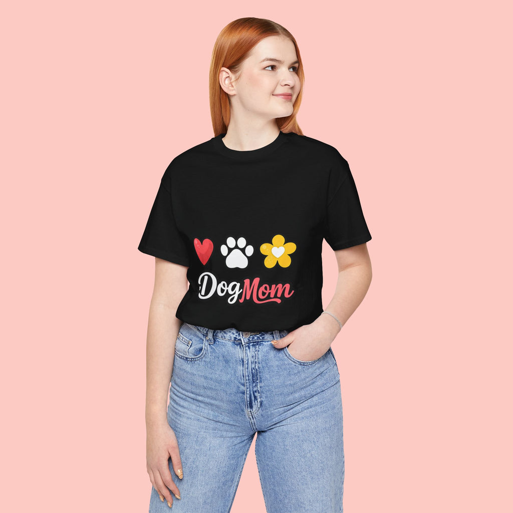 Dog Mom T-Shirt – Heart, Paw & Flower Graphic Tee