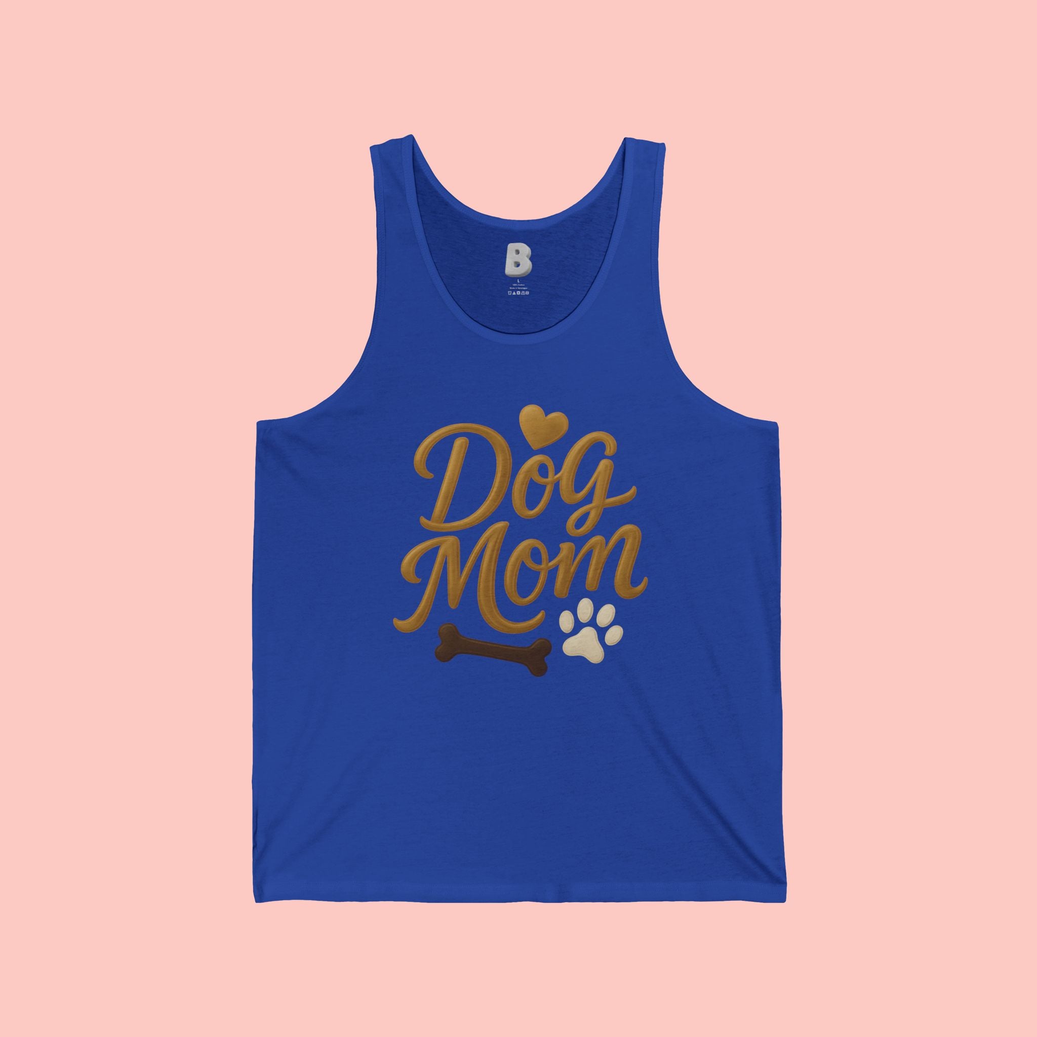 Dog Mom Tank Top - Gold Script with Paw & Bone Design