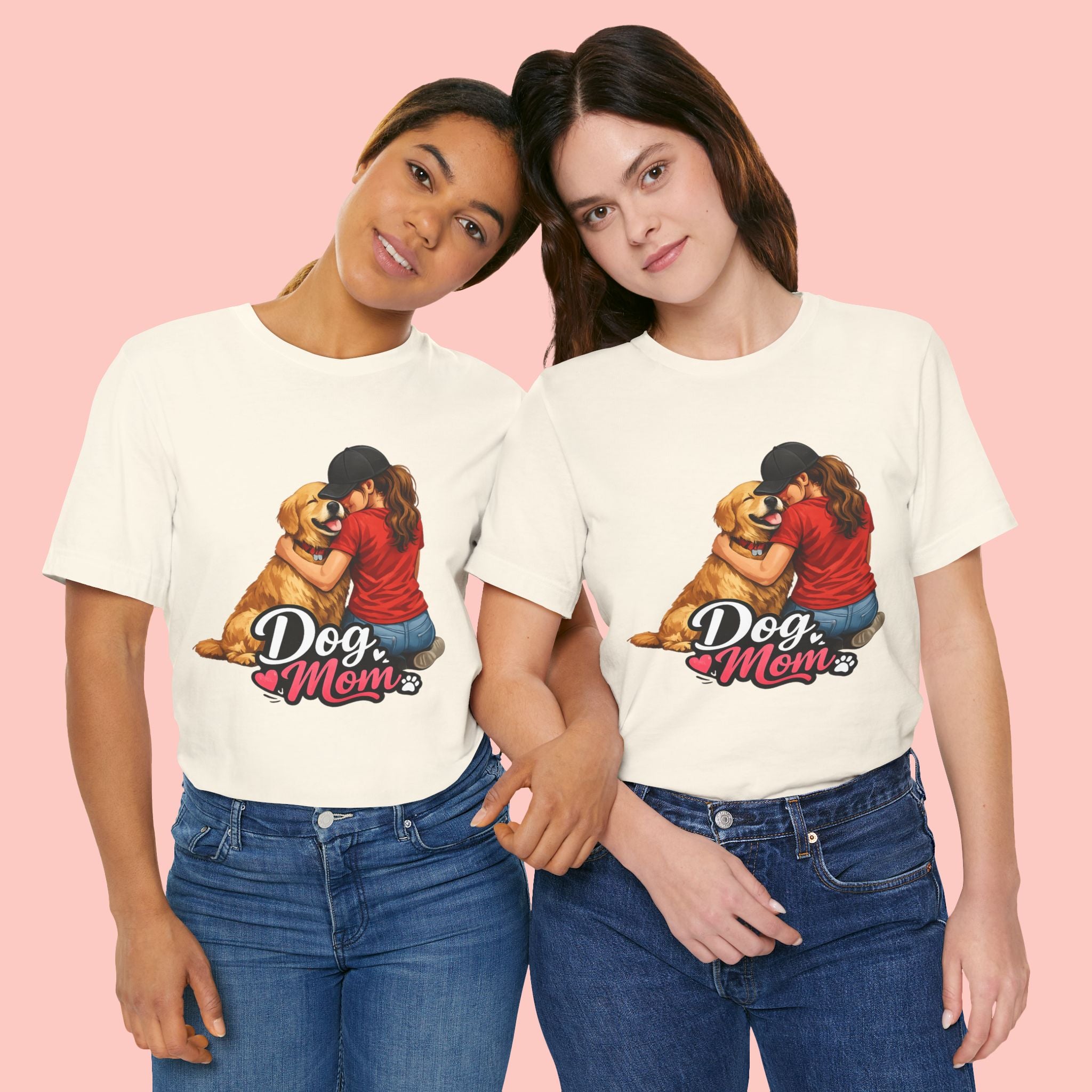 Dog Mom T-Shirt - Cute Woman Hugging Golden Retriever Tee