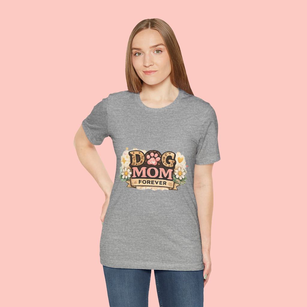 Dog Mom Forever T‑Shirt — Floral Paw Print Tee for Pet Lovers