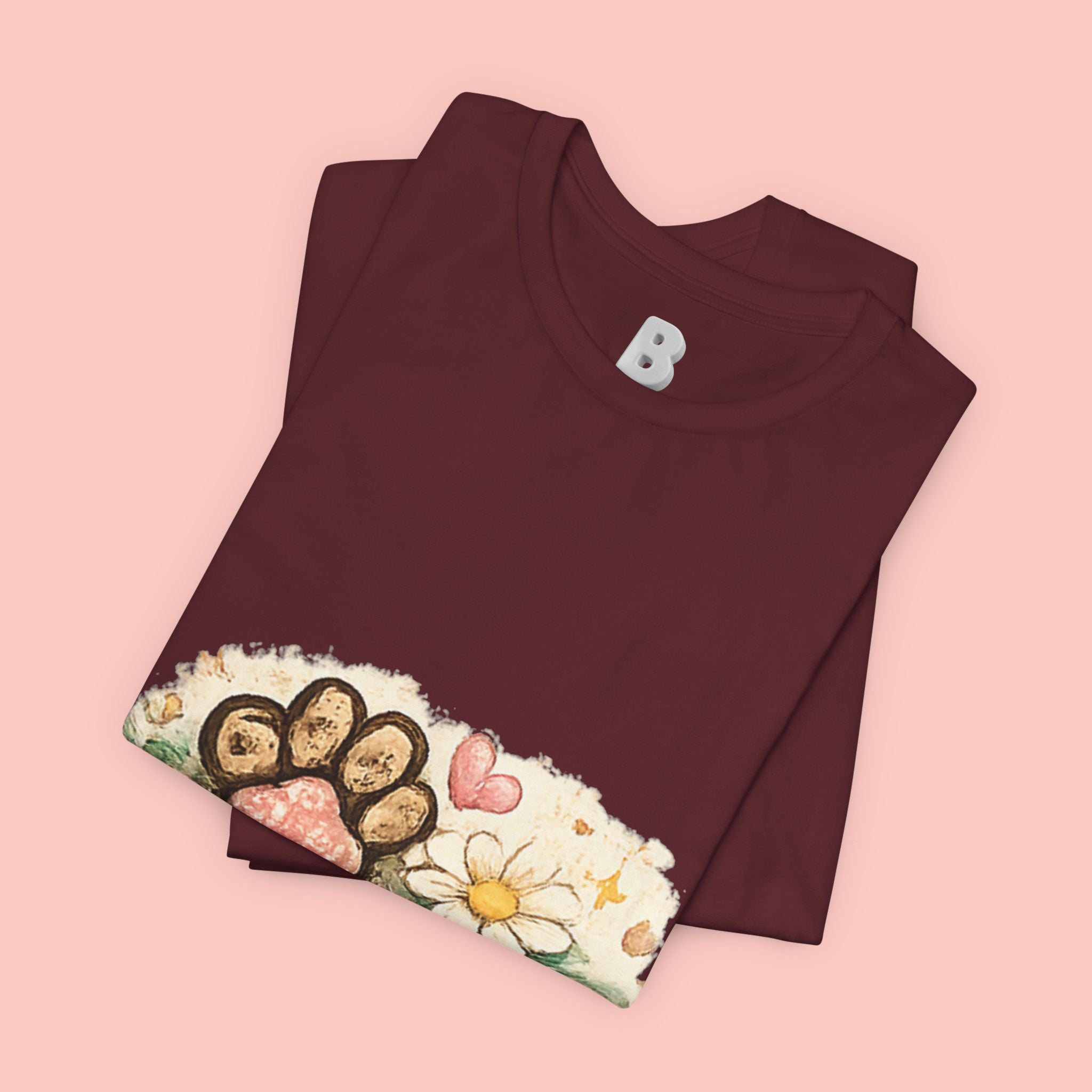 Dog Paw Floral T-Shirt — Cute Paw Print, Bone & Daisies Tee