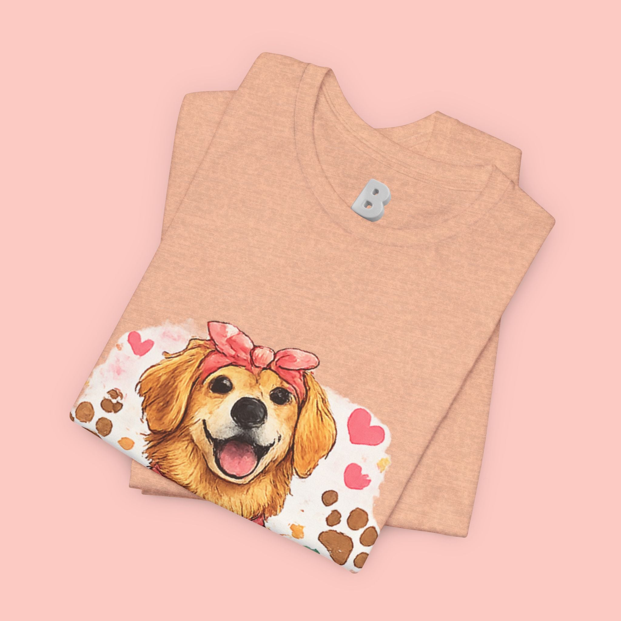 Dog Mom T-Shirt – Cute Golden Retriever Design with Hearts & Paw Prints