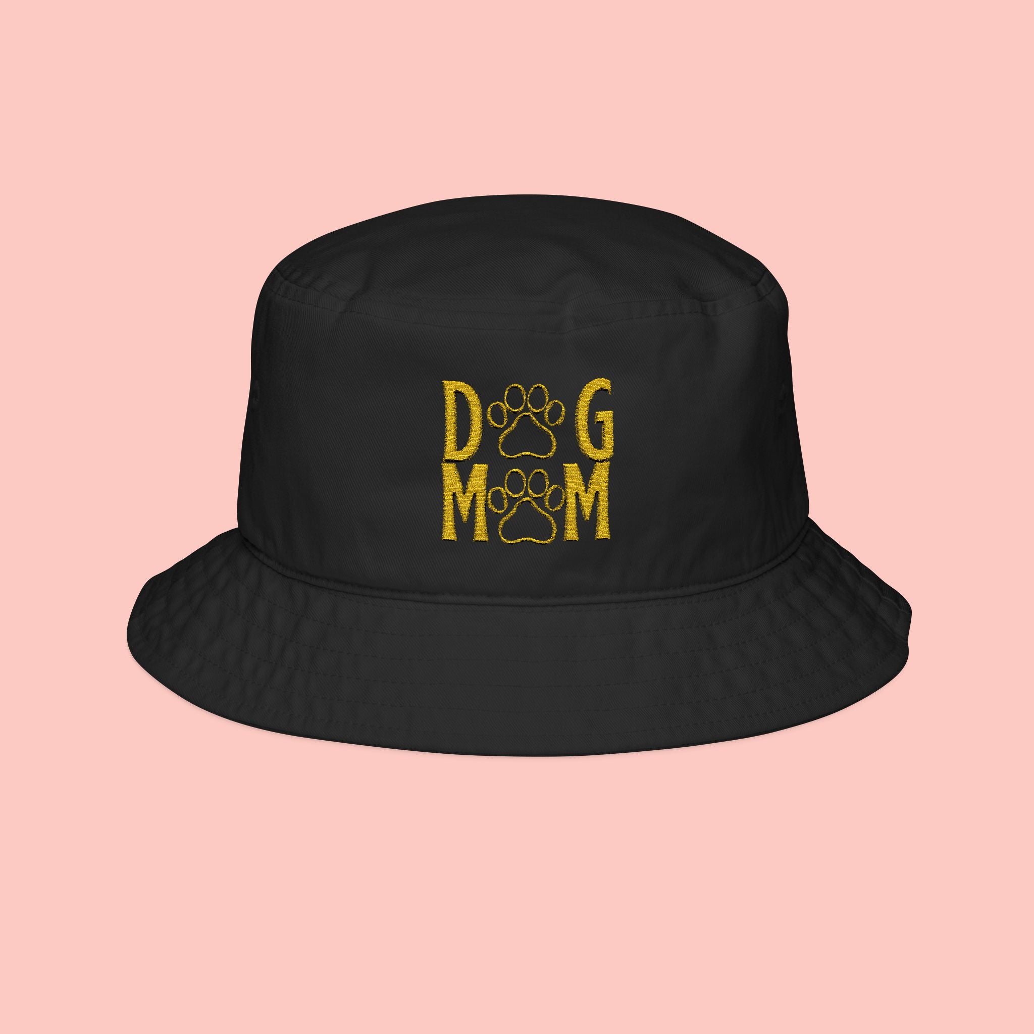 Dog Mom Embroidered Bucket Hat – Paw Print Floral Design