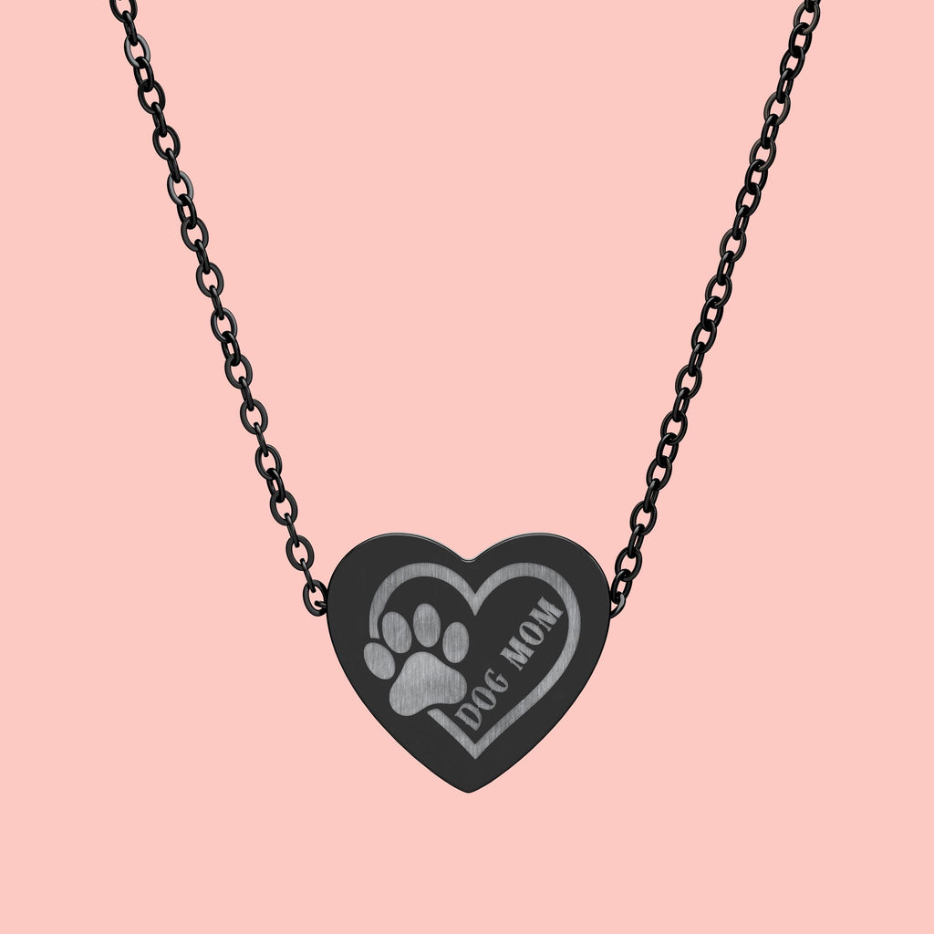 Engraved Paw Print Heart Necklace — 'Love You' Pet Memorial Pendant