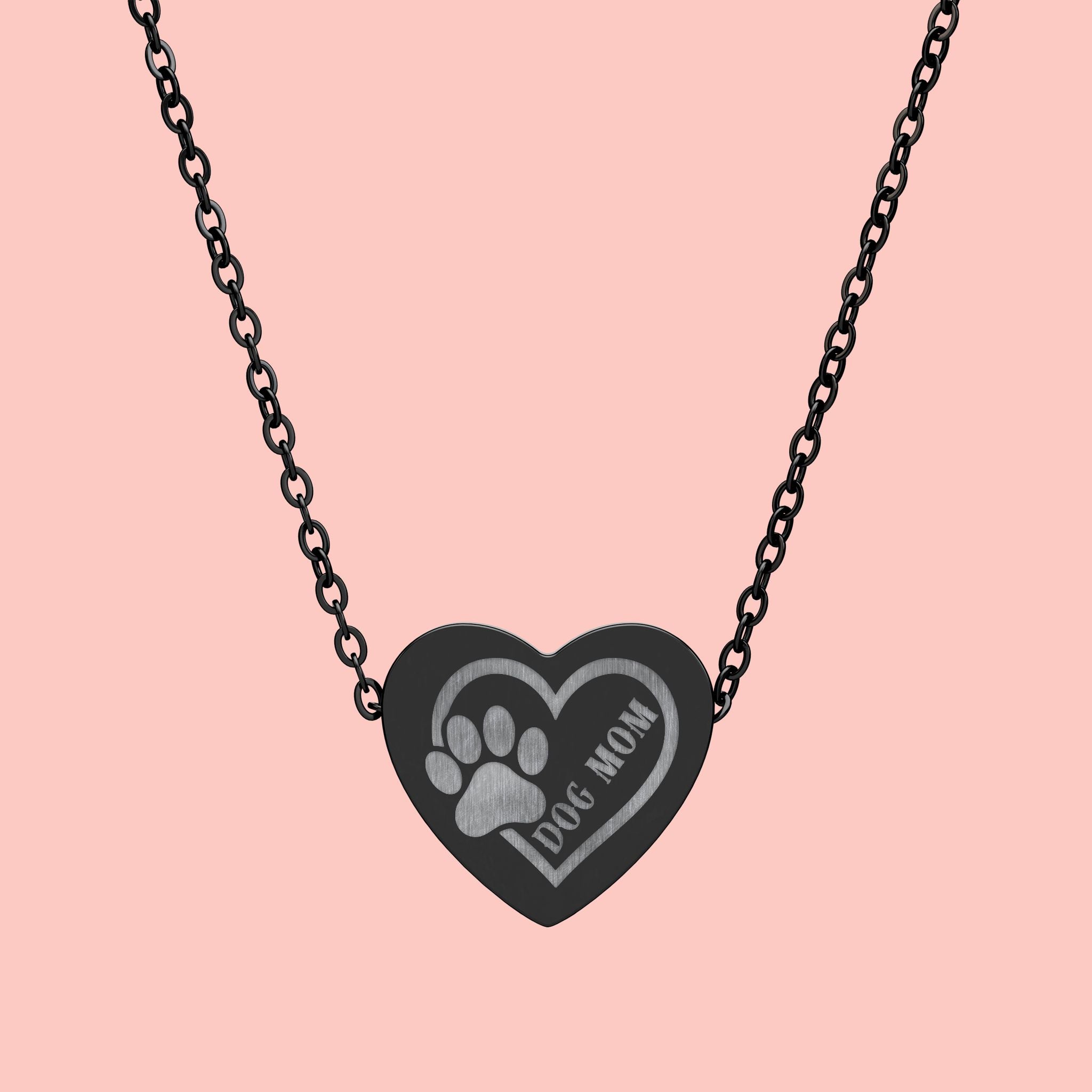 Engraved Paw Print Heart Necklace — 'Love You' Pet Memorial Pendant
