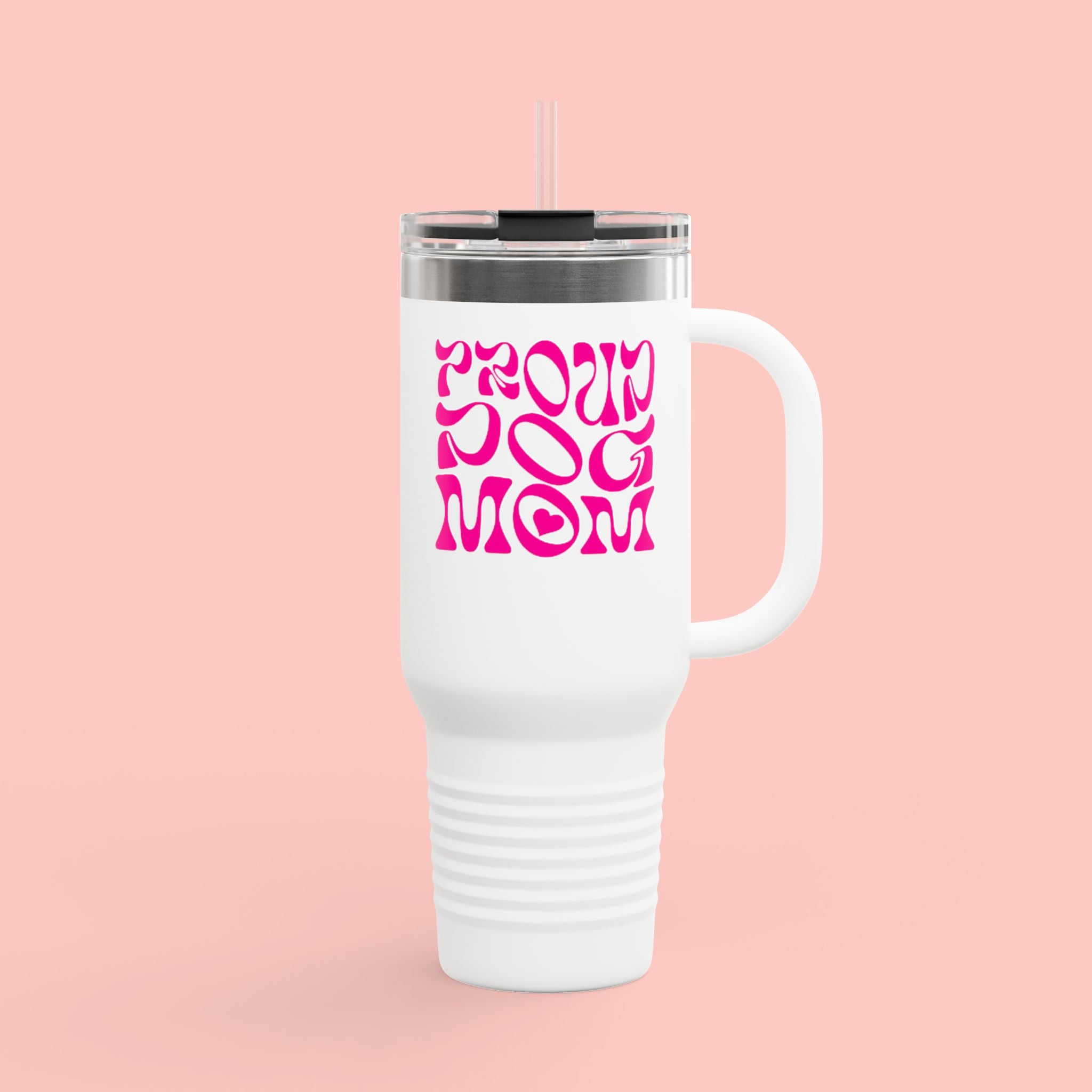 40oz Insulated Travel Mug — 'Groovy Mom' Pink Retro Design