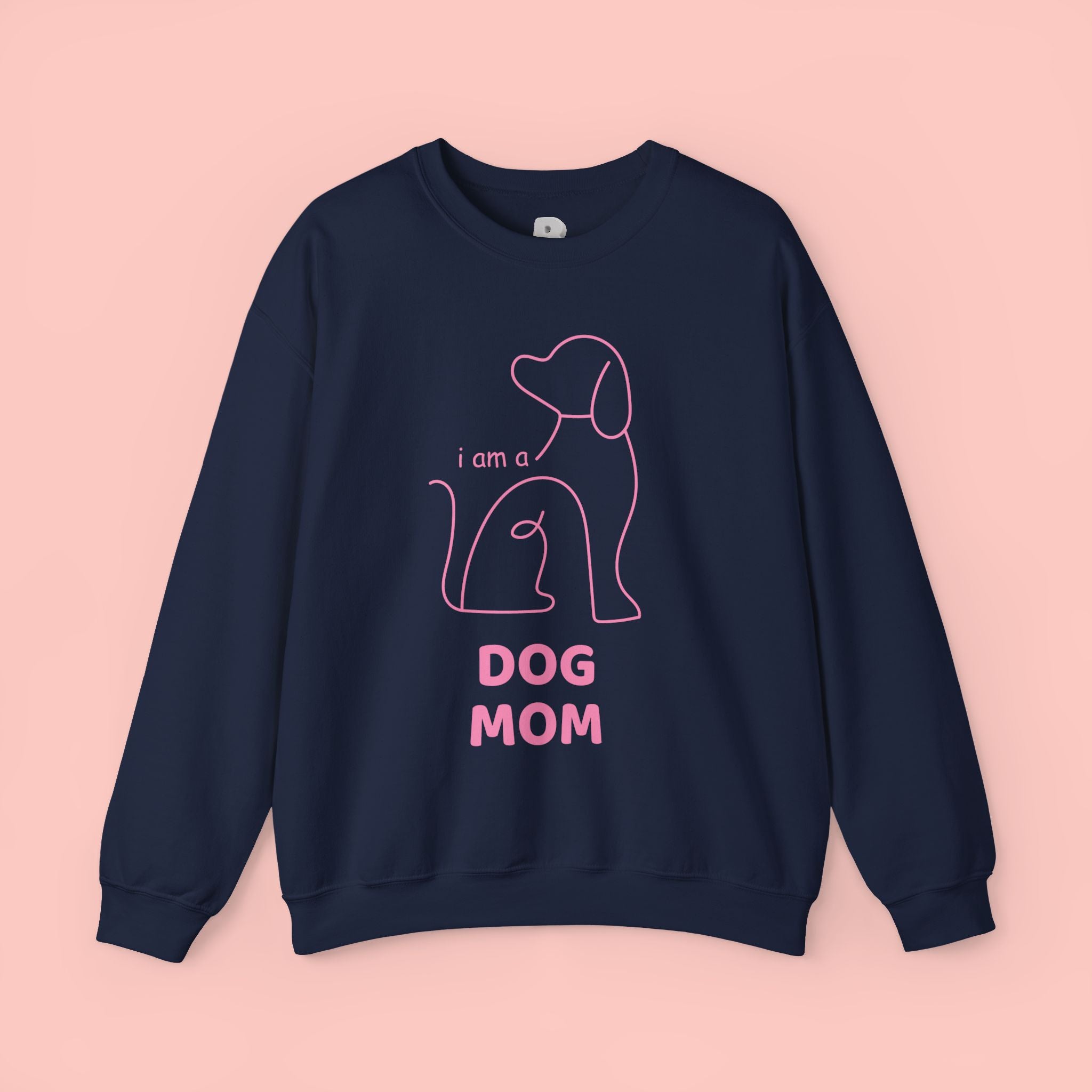 Dog Mom Crewneck Sweatshirt — "I am a Dog Mom" Minimal Line Art Pullover