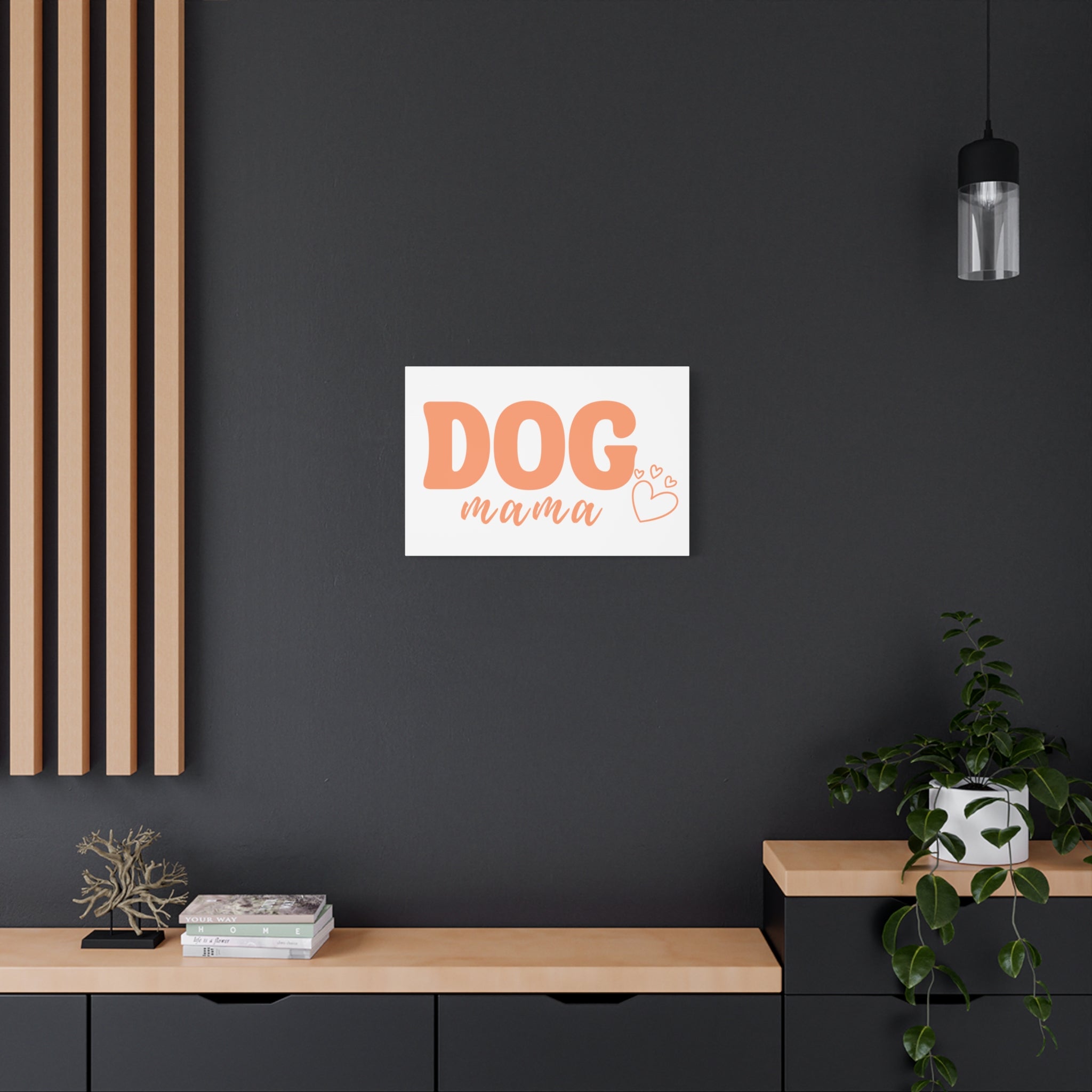 Dog Mama Matte Canvas Wall Art – Peach Script Pet Lover Decor