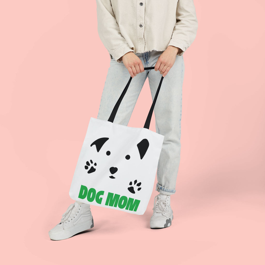 Dog Mom Canvas Tote Bag — Cute Paw Print Dog Face Tote for Pet Lovers