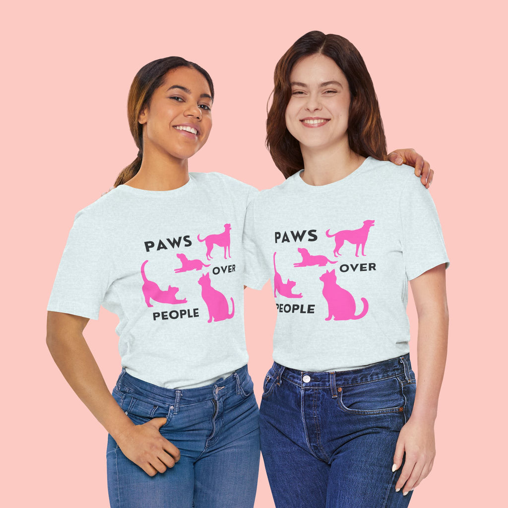 Paws Over People Tee — Pink Cats & Dogs Graphic T-Shirt