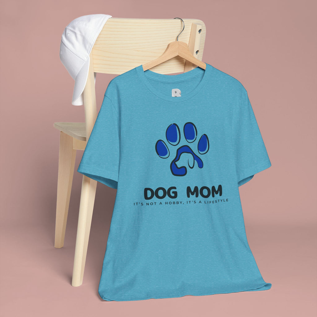 Dog Mom T-Shirt – Blue Paw Graphic "Dog Mom: It's Not a Hobby, It's a Lifestyle"