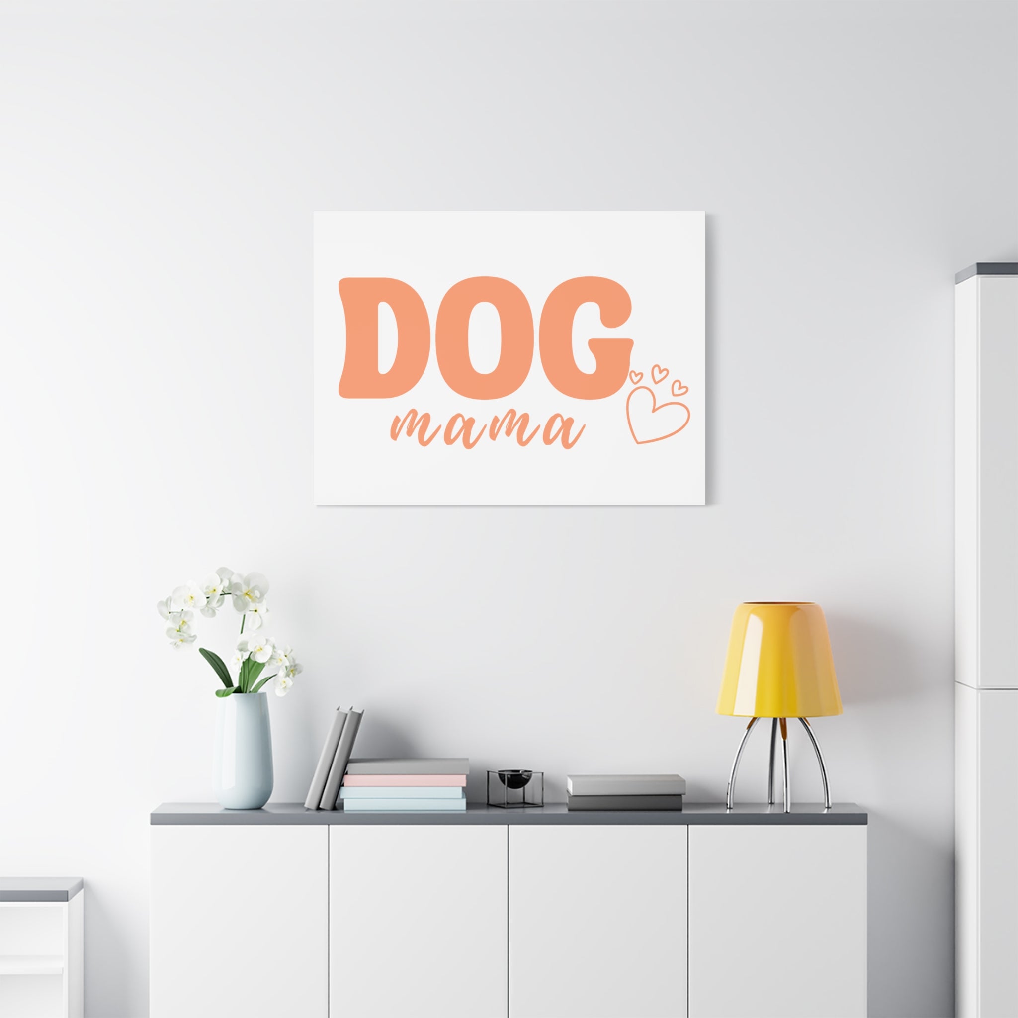 Dog Mama Matte Canvas Wall Art – Peach Script Pet Lover Decor