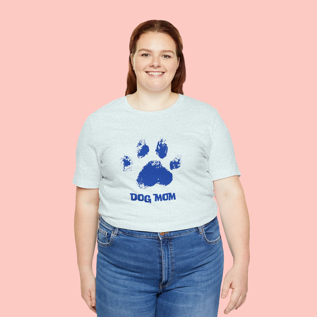 Dog Mom Paw Print T-Shirt — Distressed Blue Design