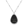 Dog Mom Is Here Oval Necklace — Silver Teardrop Pendant for Dog Lovers