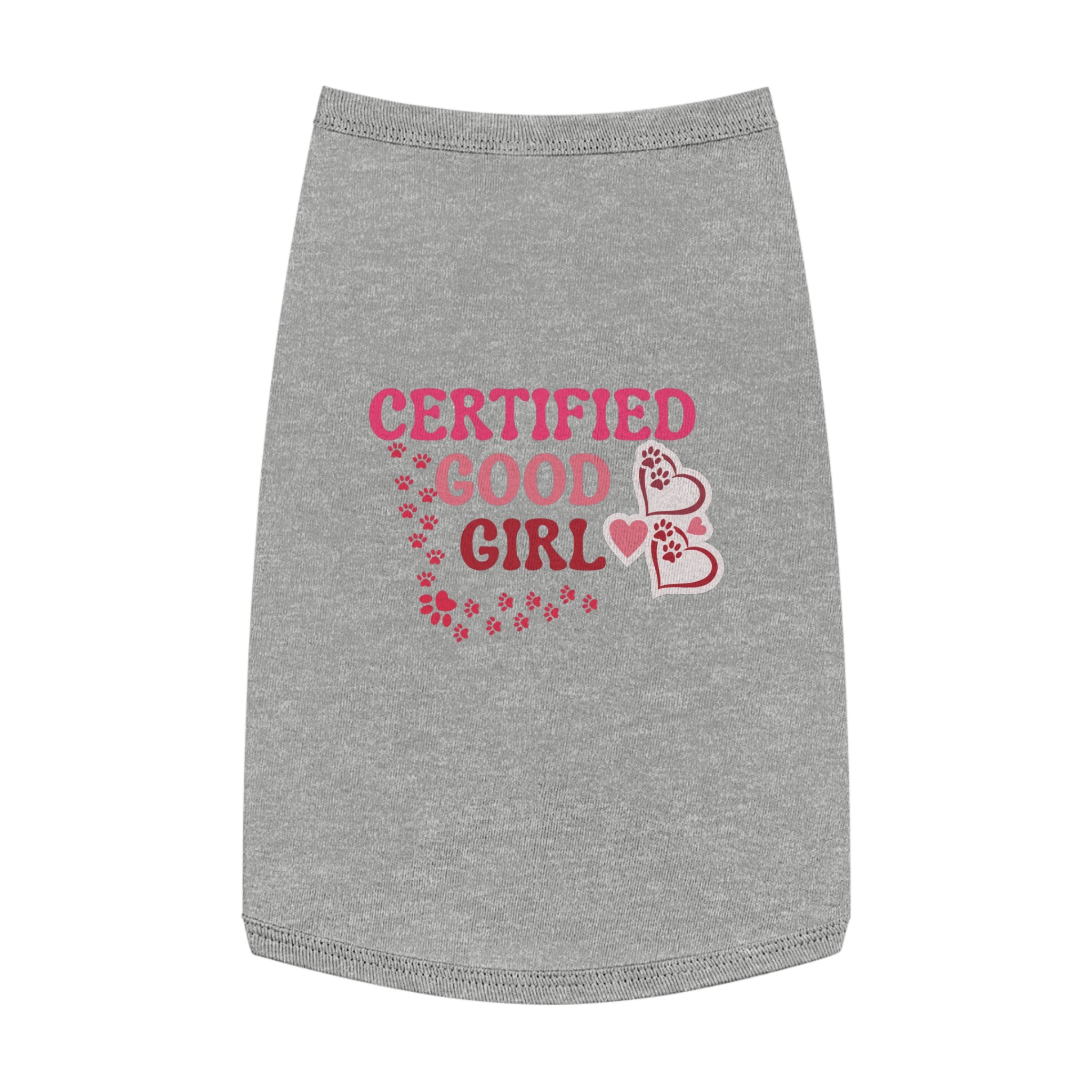 Pet Tank Top — "Certified Good Girl" Pink Paw Hearts Dog Tank