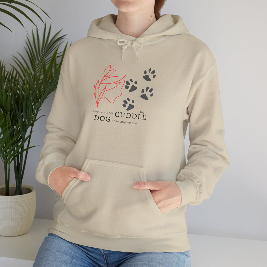 Dog Cuddle Hoodie – Minimal Paw Print & Script Pet Lover Sweatshirt