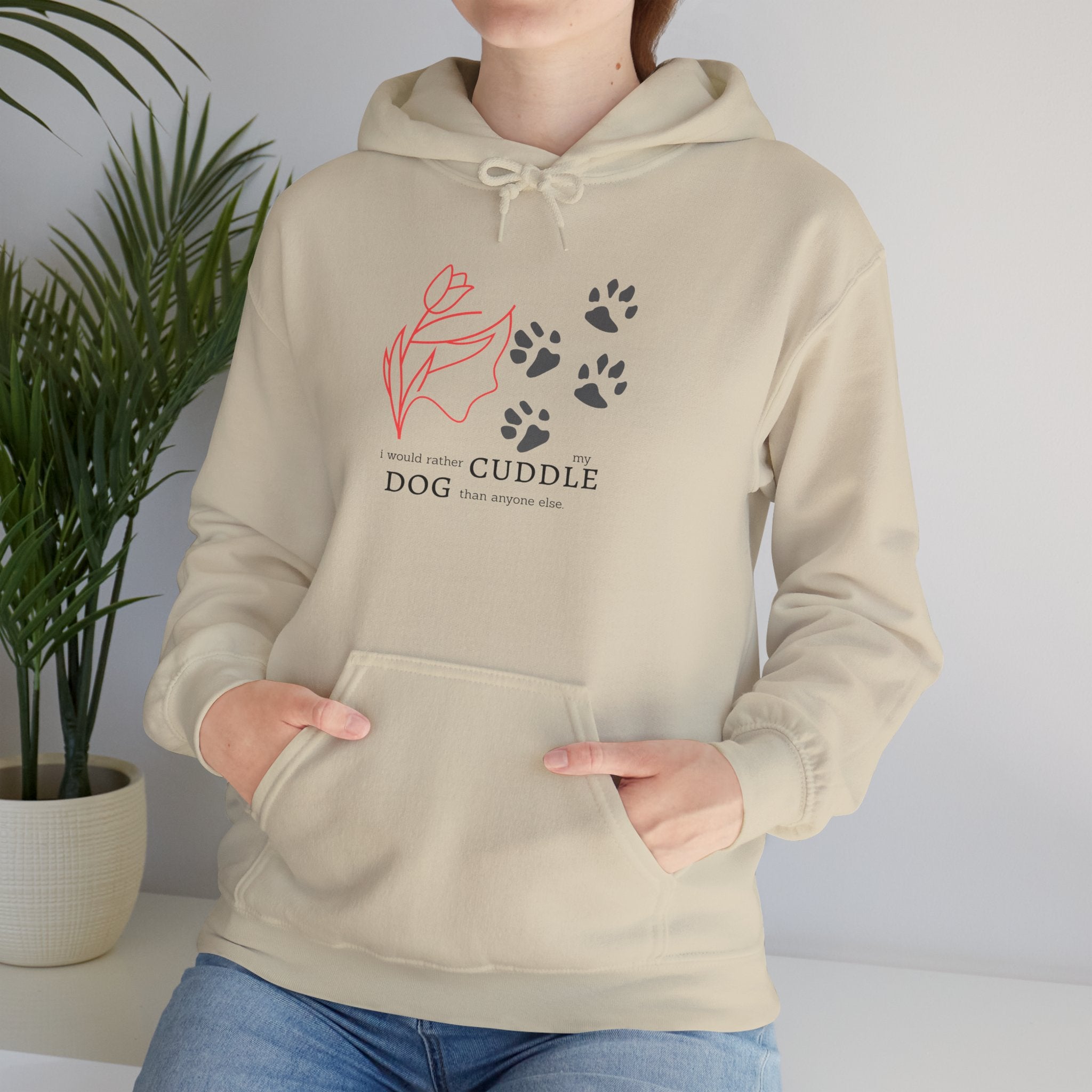 Dog Cuddle Hoodie – Minimal Paw Print & Script Pet Lover Sweatshirt