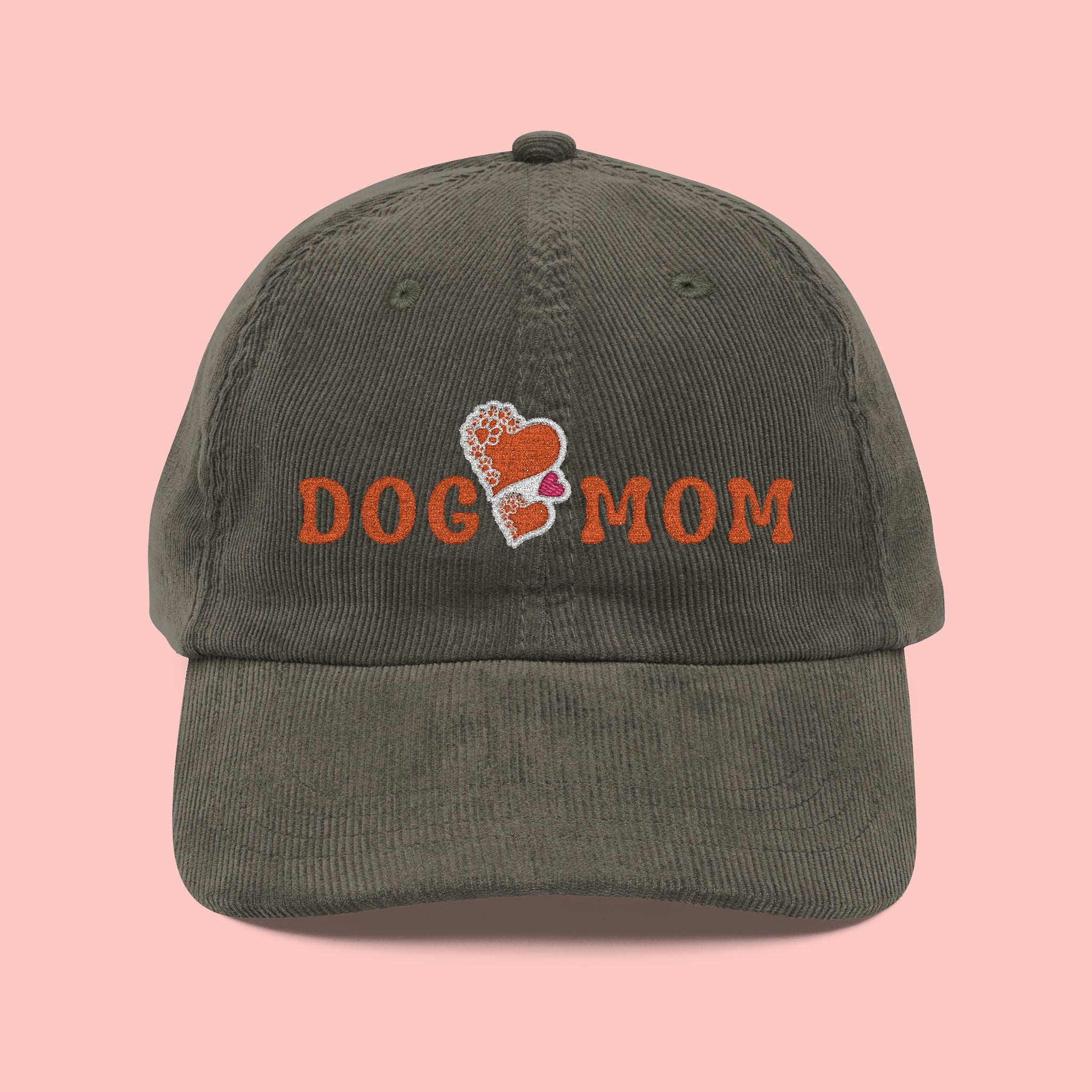 Dog Mom Embroidered Corduroy Cap — Vintage Rust Baseball Hat