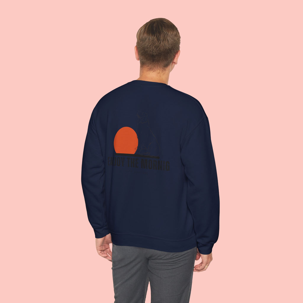 Enjoy the Morning Crewneck Sweatshirt — Dog & Sunrise Graphic