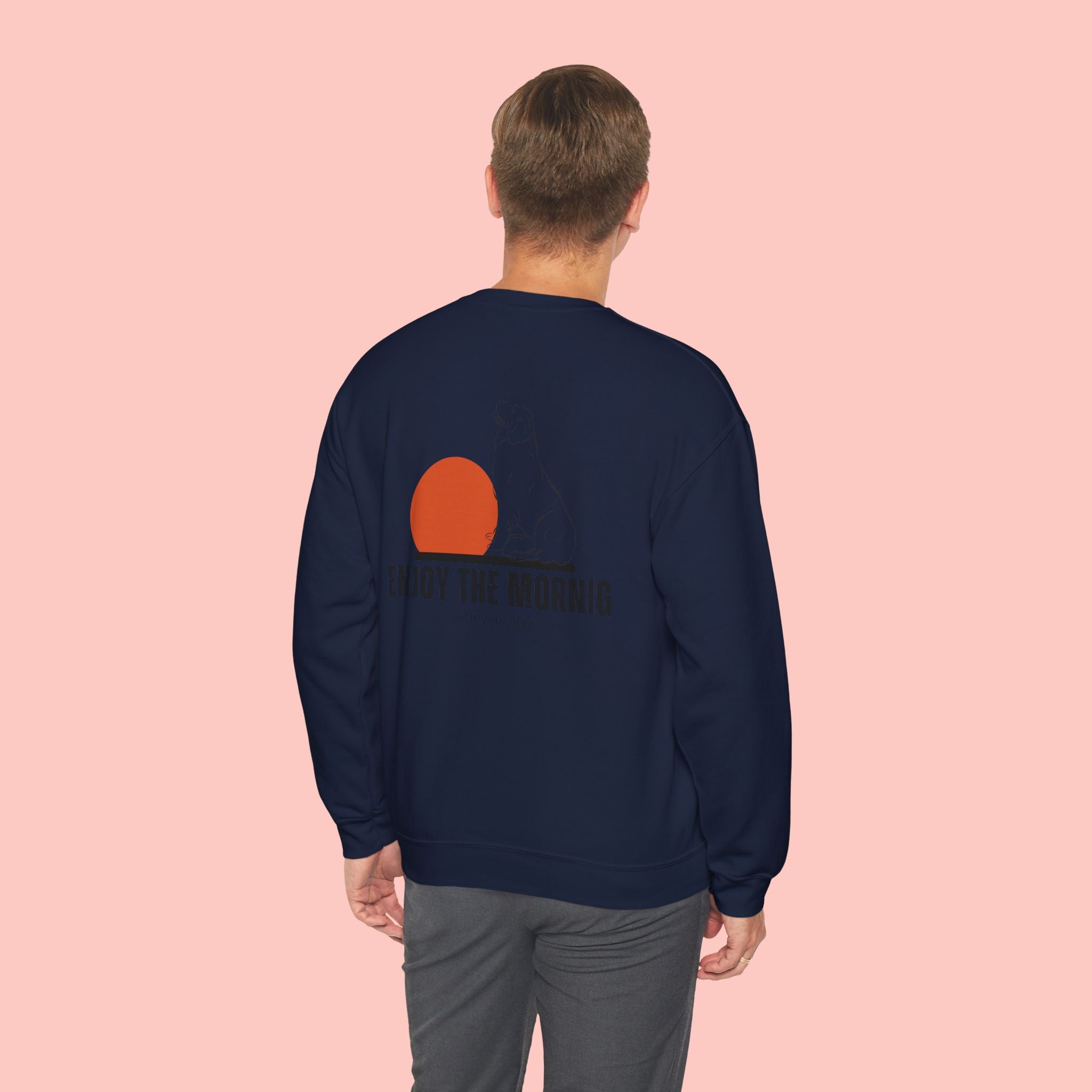 Enjoy the Morning Crewneck Sweatshirt — Dog & Sunrise Graphic