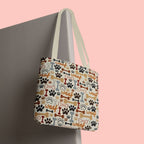 Dog Paw & Bone Pattern Tote Bag — 'Woof' All-Over Print Canvas Tote