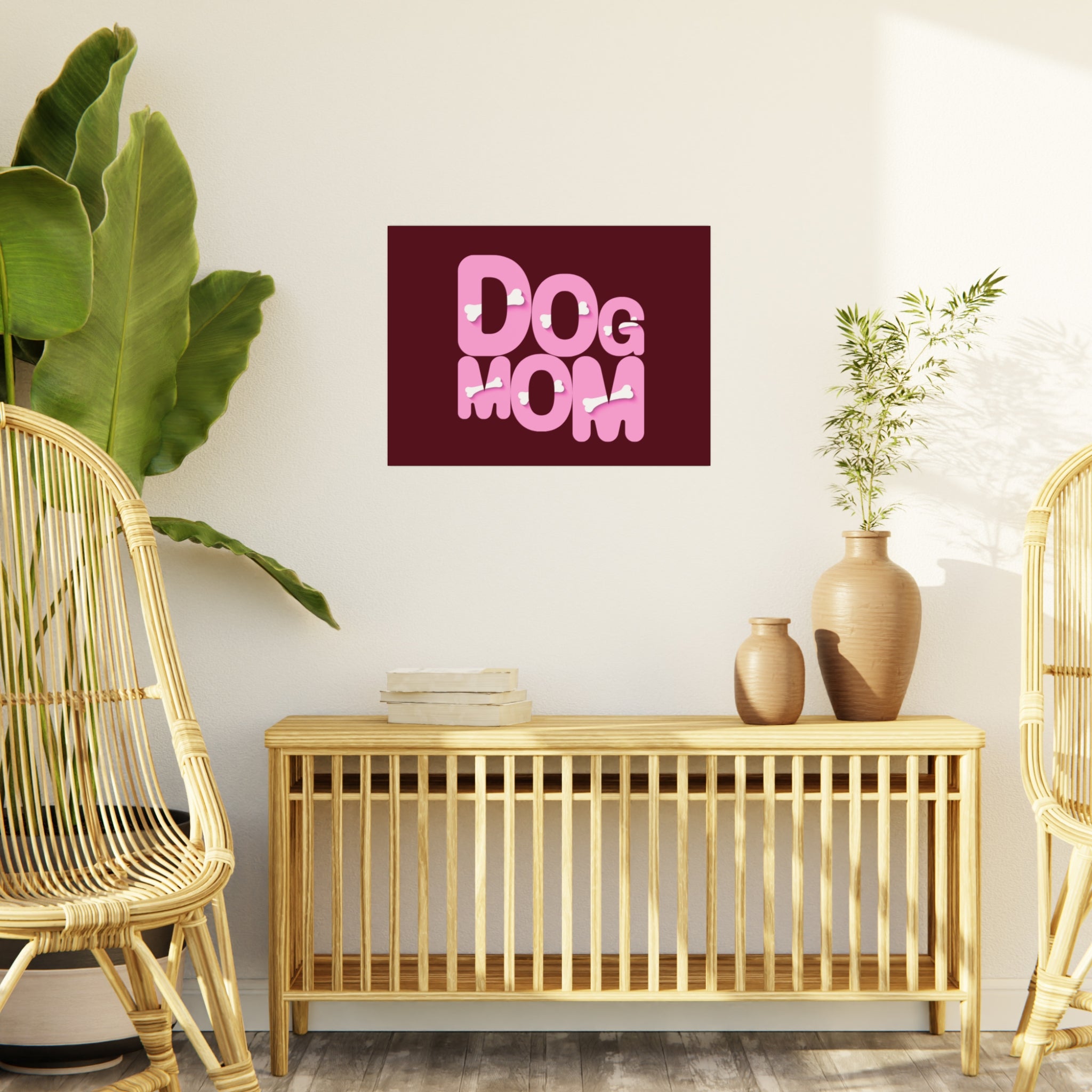 Dog Mom Foam Board Sign — Pink Bold Typography with Bone Accents