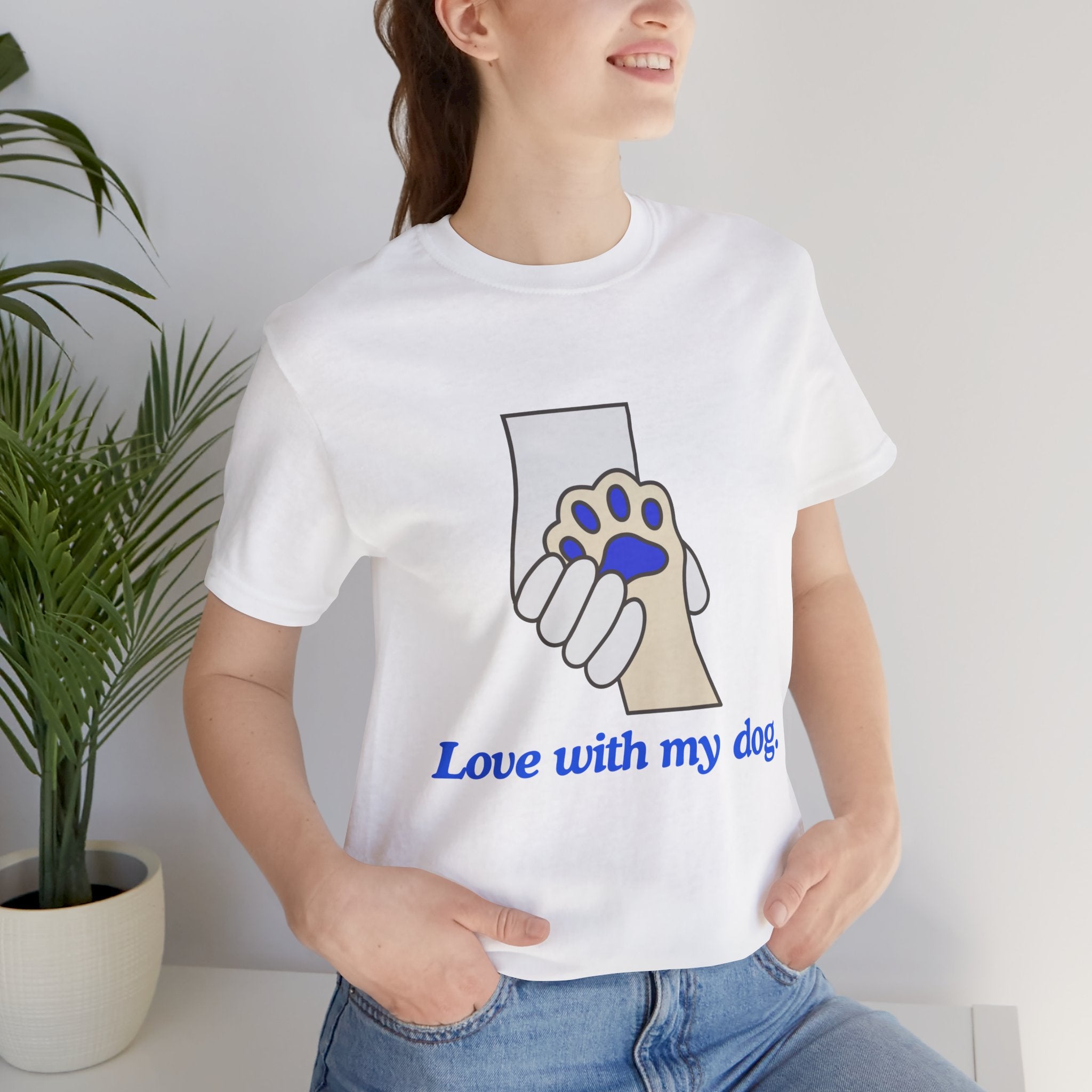 Dog Lover T-Shirt — "Love with my dog." Paw Print Graphic