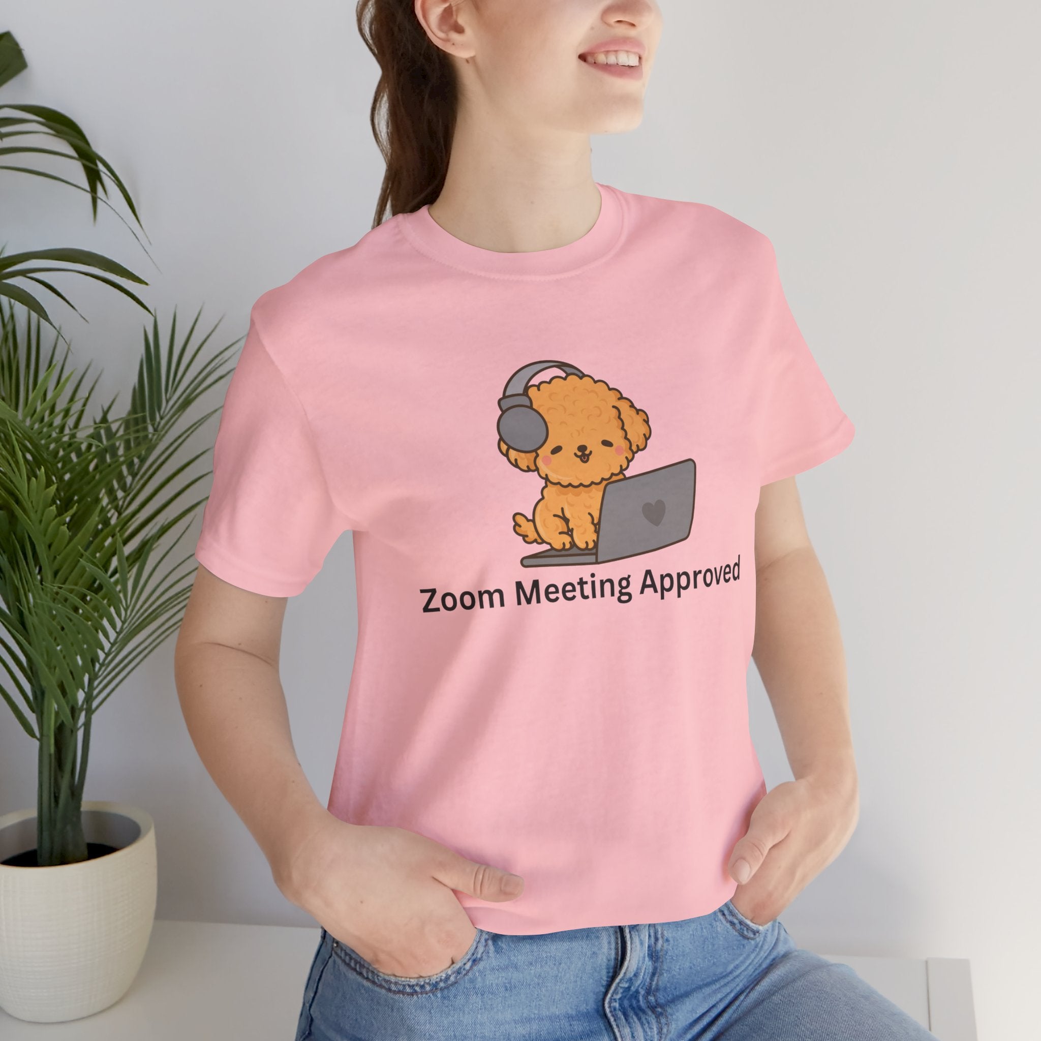 Zoom Meeting Approved Tee — Cute Puppy with Headset Laptop Graphic