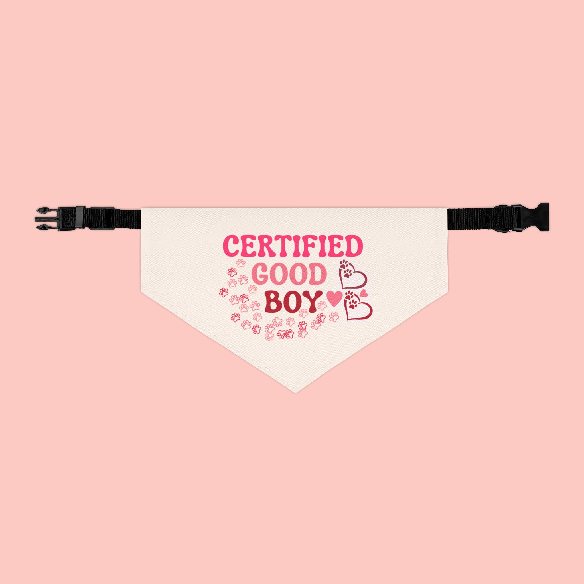 Certified Good Boy Pet Bandana Collar - Pink Paw Print Dog Scarf