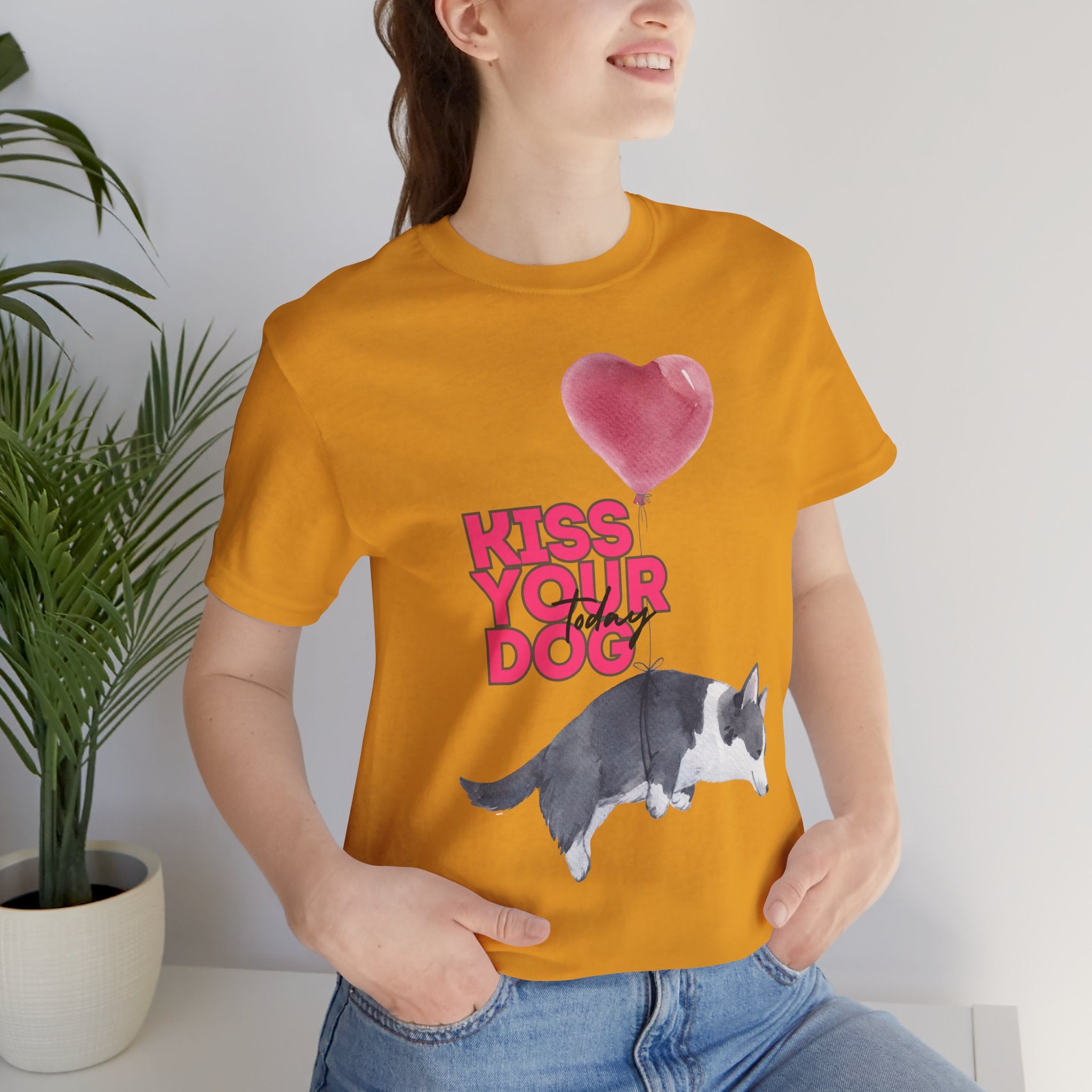 Kiss Your Dog T-Shirt — Cute Corgi with Heart Balloon Pet Lover Tee