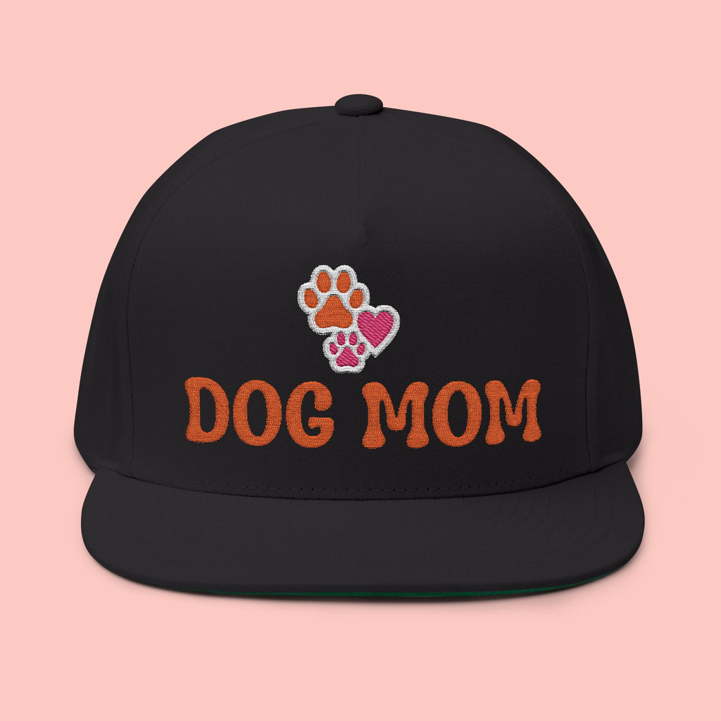 Dog Mom Embroidered Flat Bill Cap – Paw & Heart Snapback